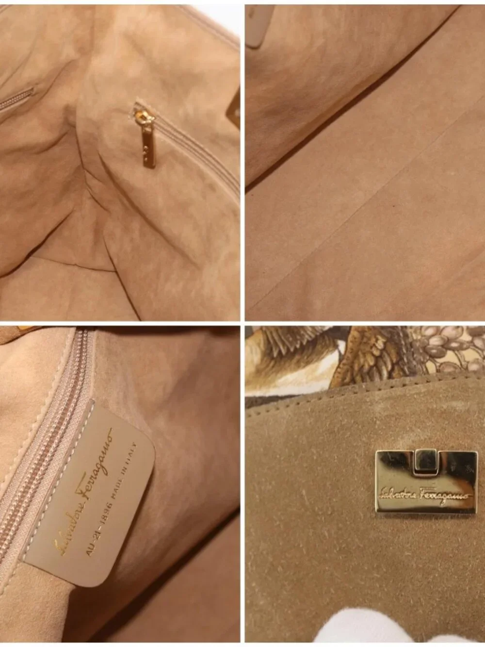 Salvatore Ferragamo Tote Bag Nylon Beige Gold Auth BAZ714A